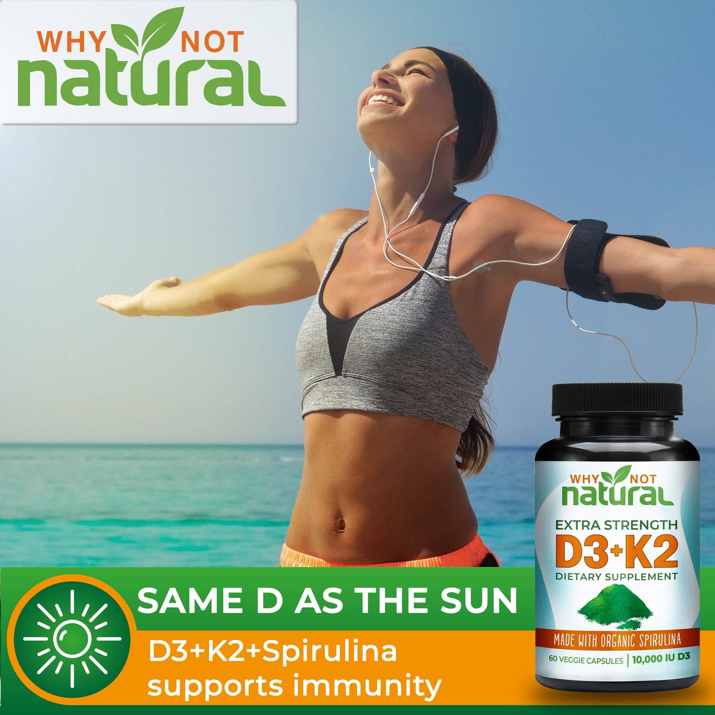 Vitamin D3 K2 (MK-7) with Organic Spirulina
