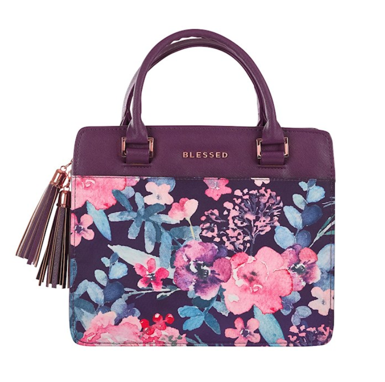 Bible Cover-Blessed-Purple Floral Faux Leather Purse-Style