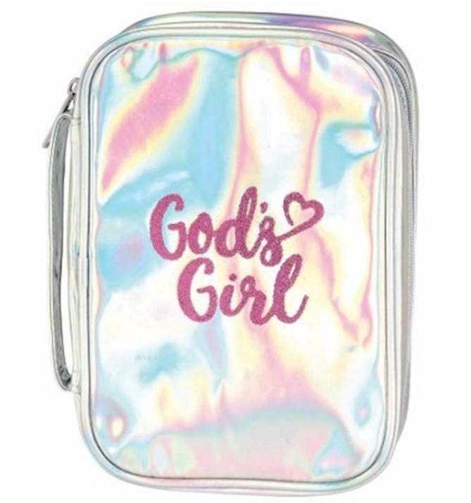 Bible Cover-God's Girl-Shiny Silver W/Pink Lettering-LRG