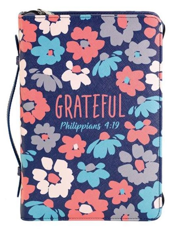 Bible Cover-Grateful Philippians 4:19-Navy Floral-XLG