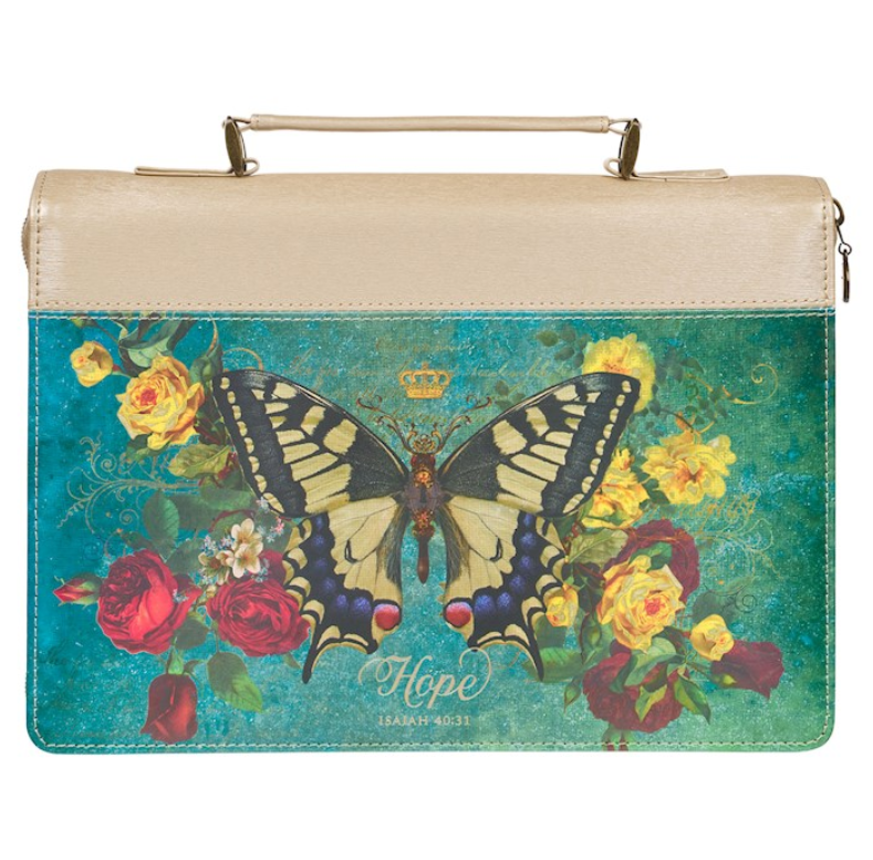 Bible Cover-Hope/Butterfly Blessings (Isaiah 40:31)-Teal Faux Leather Fashion