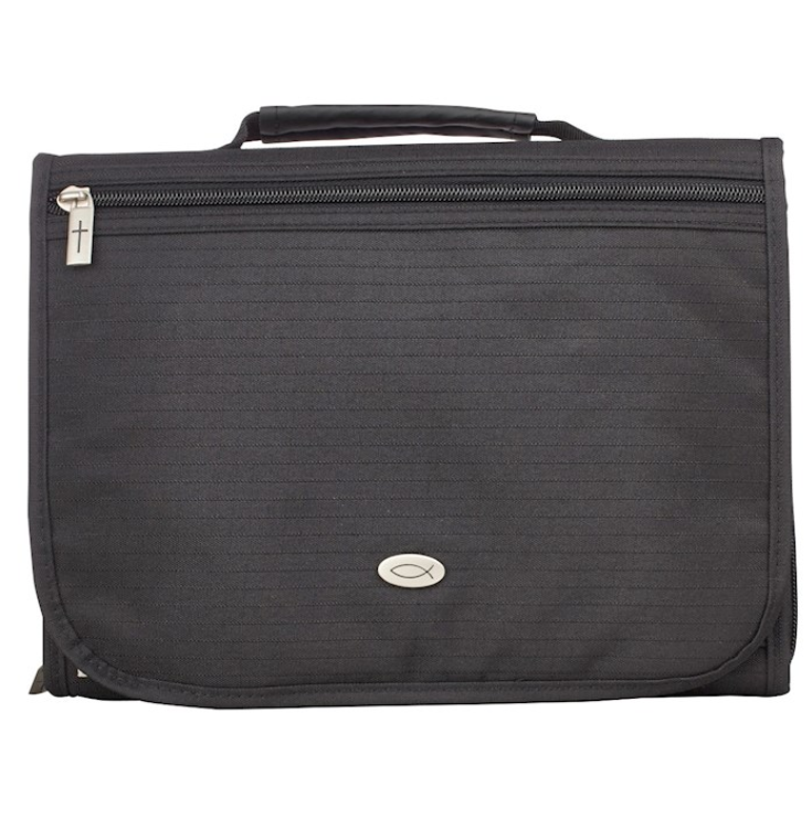 Bible Cover-Three Fold Polyester Organizer-Black-LRG