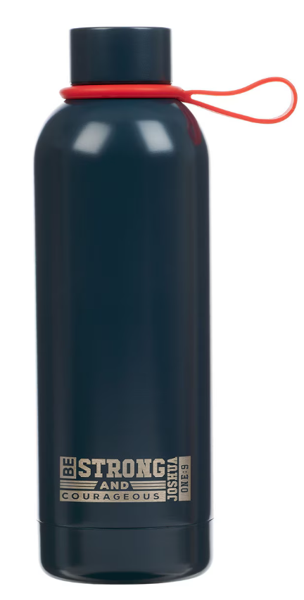 Strong and Courageous Blue Stainless Steel Water Bottle - Joshua 1:9