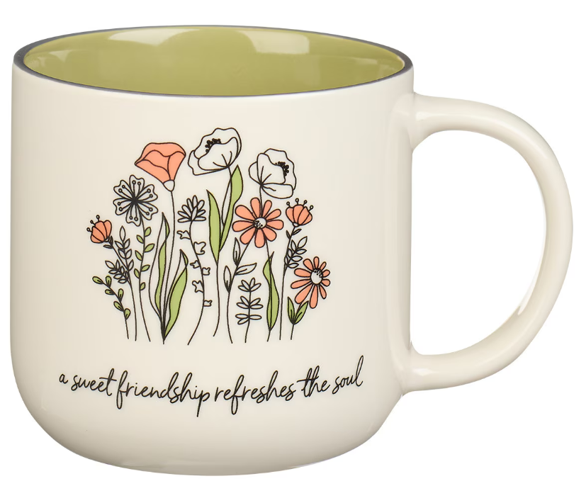 A Sweet Friendship White and Green Ceramic Mug - Proverbs 27:9