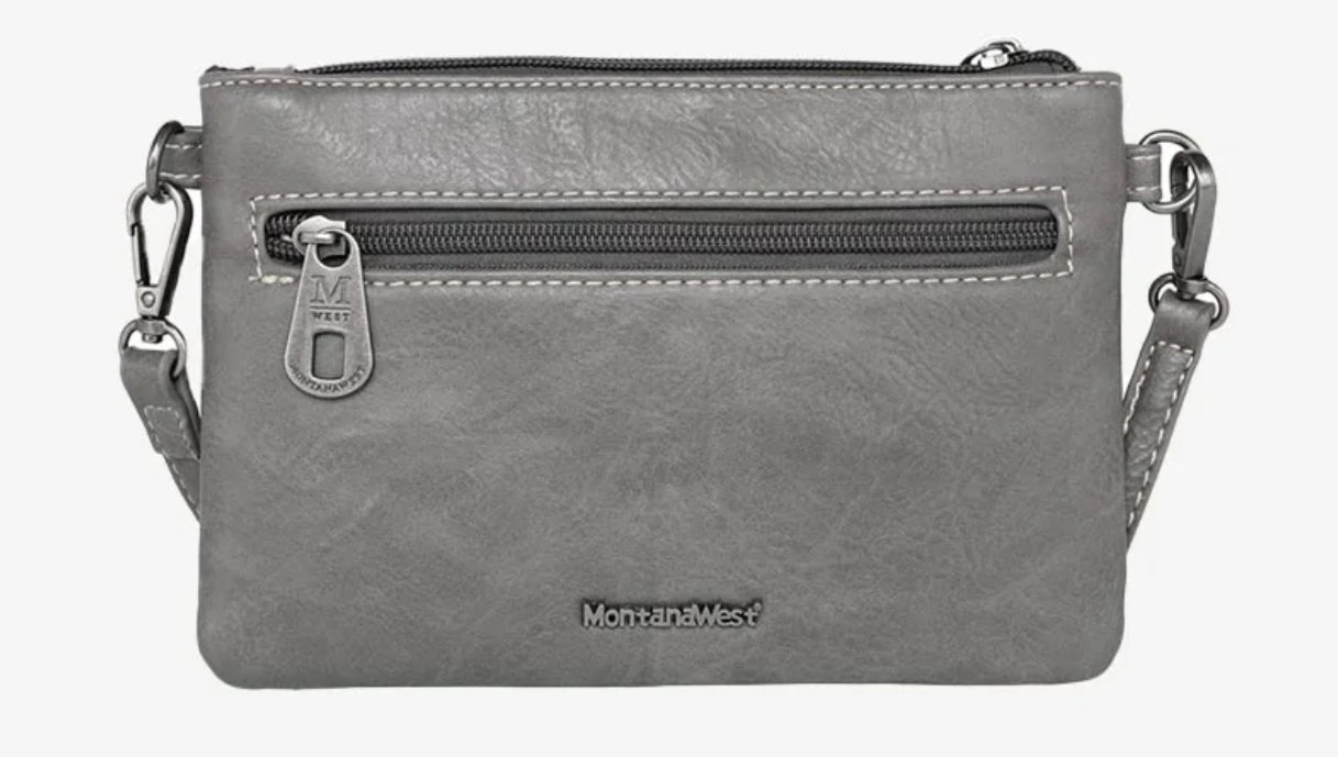 Montana West Concho Tassel Whipstitch Crossbody Clutch - Gray