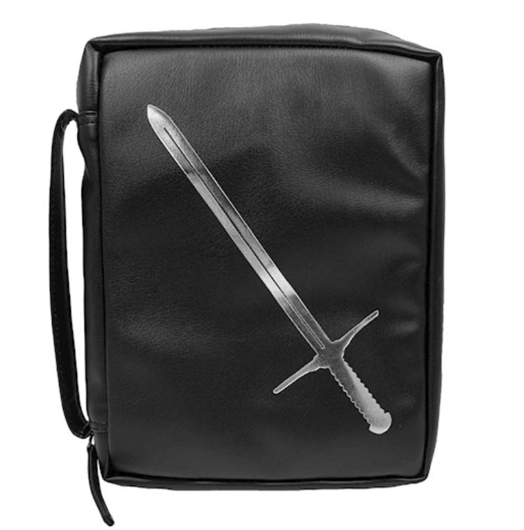 Bible Cover-Imitation Leather W/Foil-Sword-Black-LRG