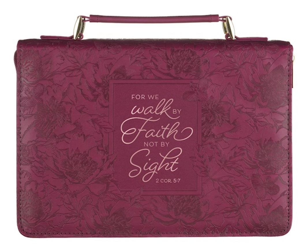 Walk by Faith Ruby Red Faux Leather Fashion Bible Cover - 2 Corinthians 5:7