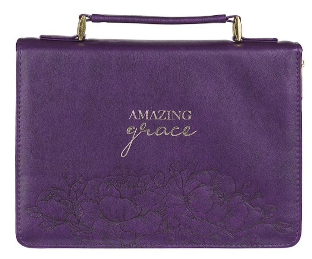 Bible Cover-Fashion/Amazing Grace Floral-Purple-LRG