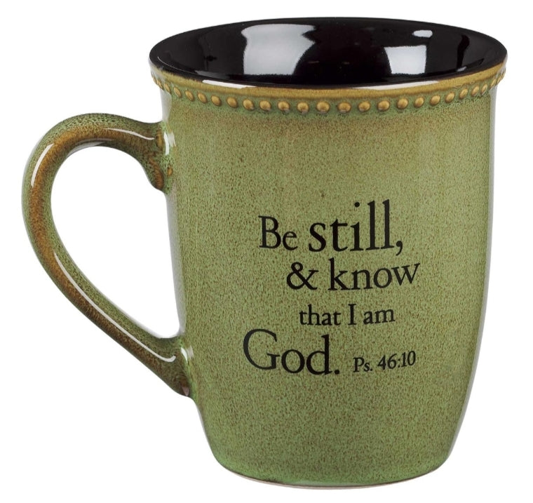 Be Still Sage Green Stoneware Coffee Mug - Psalm 46:10