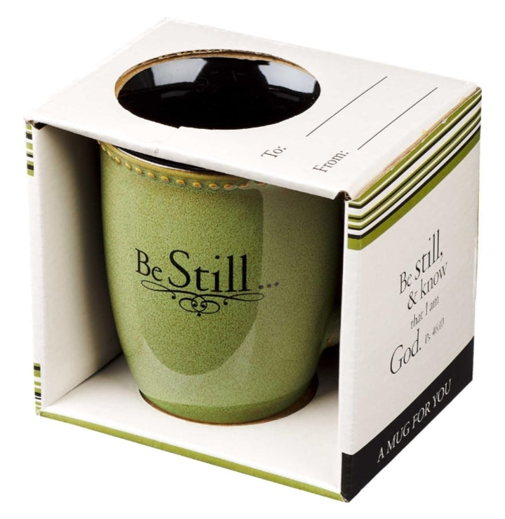 Be Still Sage Green Stoneware Coffee Mug - Psalm 46:10