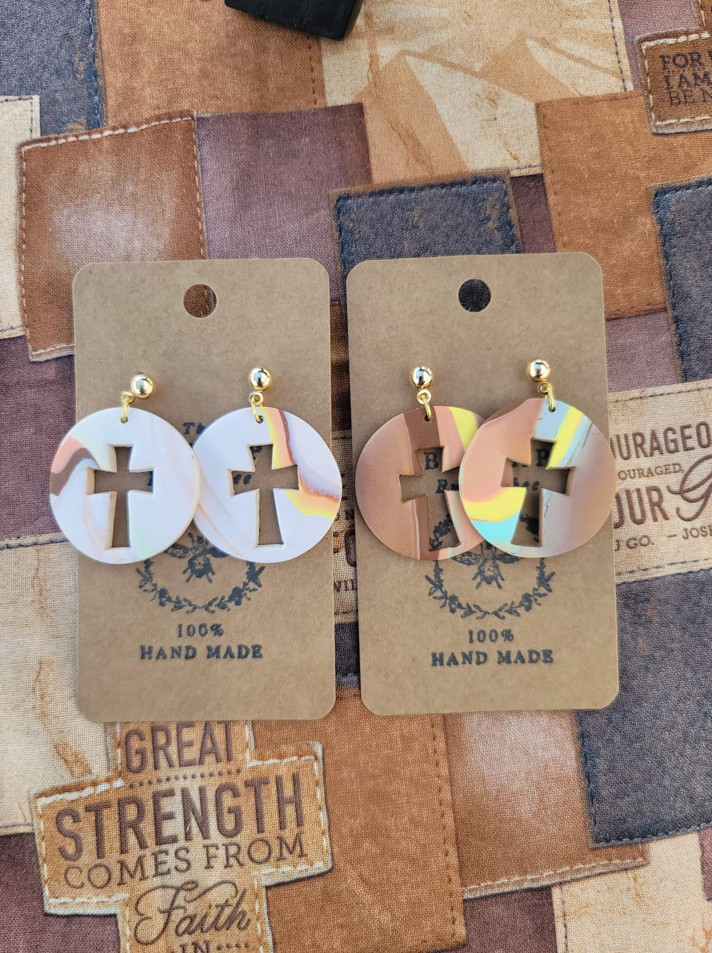 Cross cutout circle earrings - BB