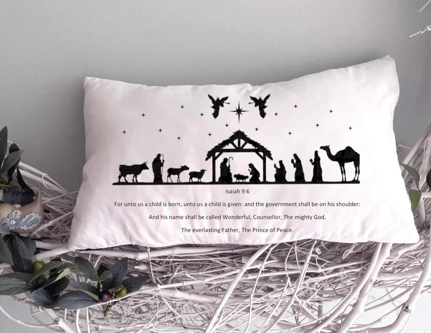Decorative pillow and pillow case- Nativity & Isaiah 9:6