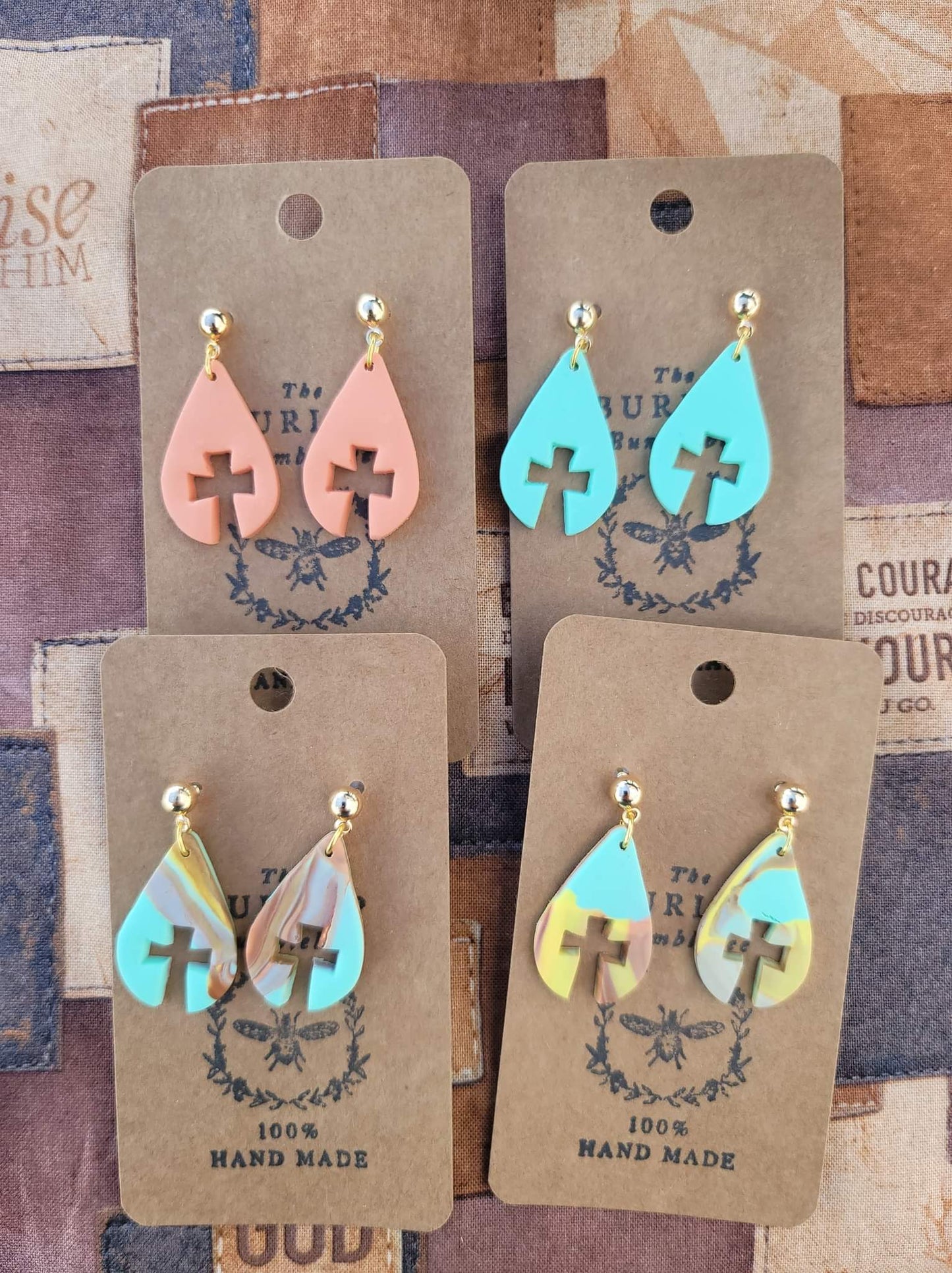 Cross cutout teardrop earrings- BB