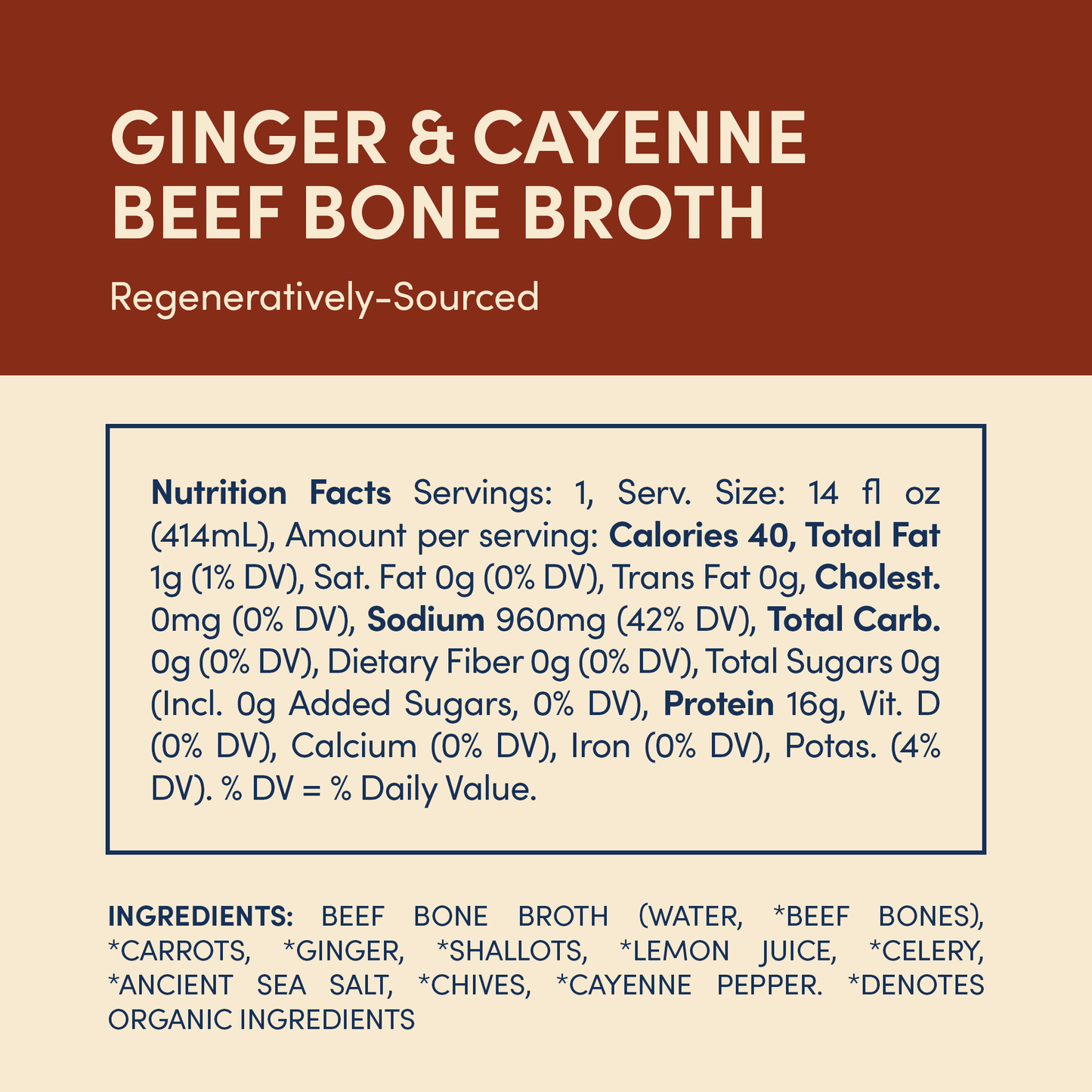 Ginger & Cayenne Grass-fed Beef Bone Broth 14oz