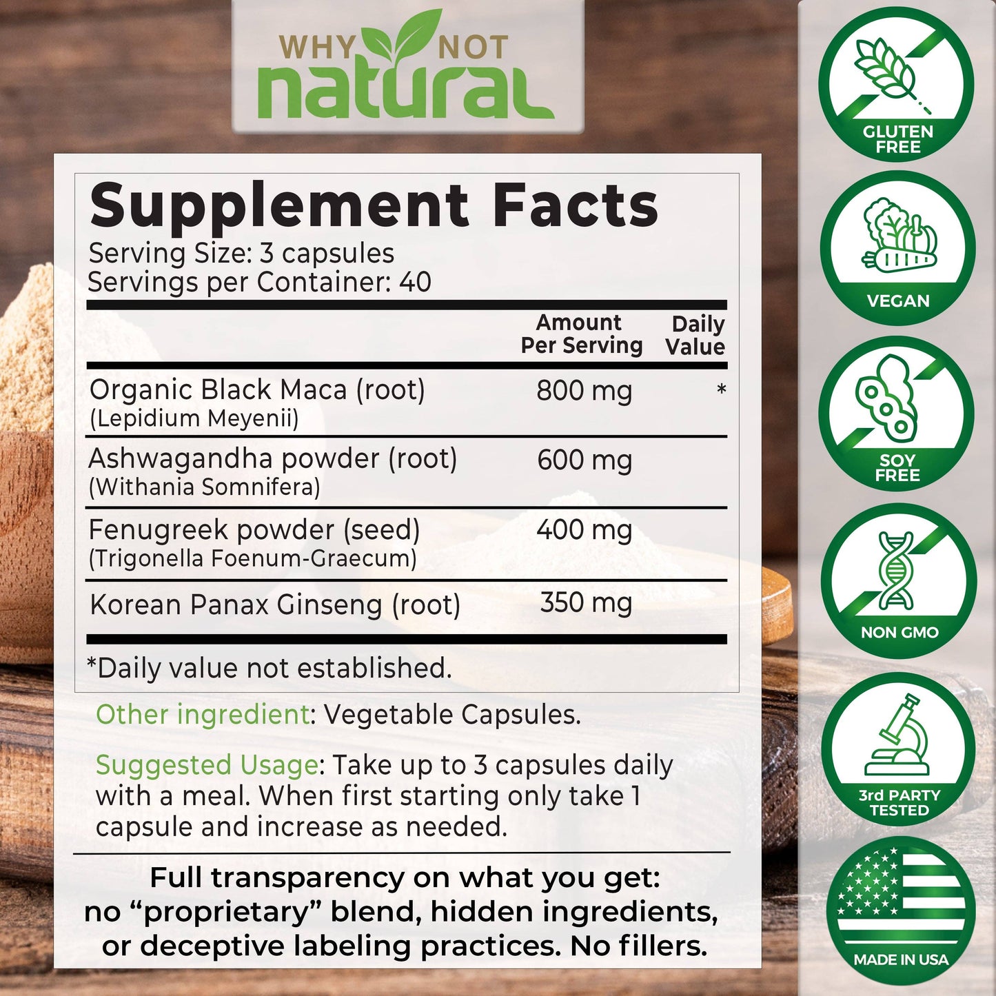 4-in-1 Organic Black Maca Root, Supplement for Men and Women