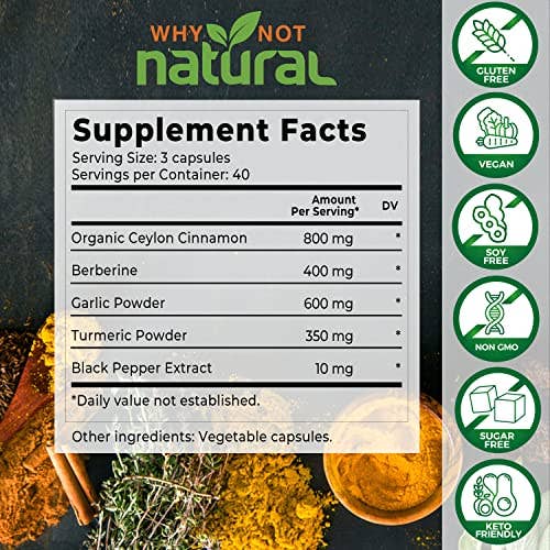5-in-1 Organic Ceylon Cinnamon Capsules, Blood Sugar Support