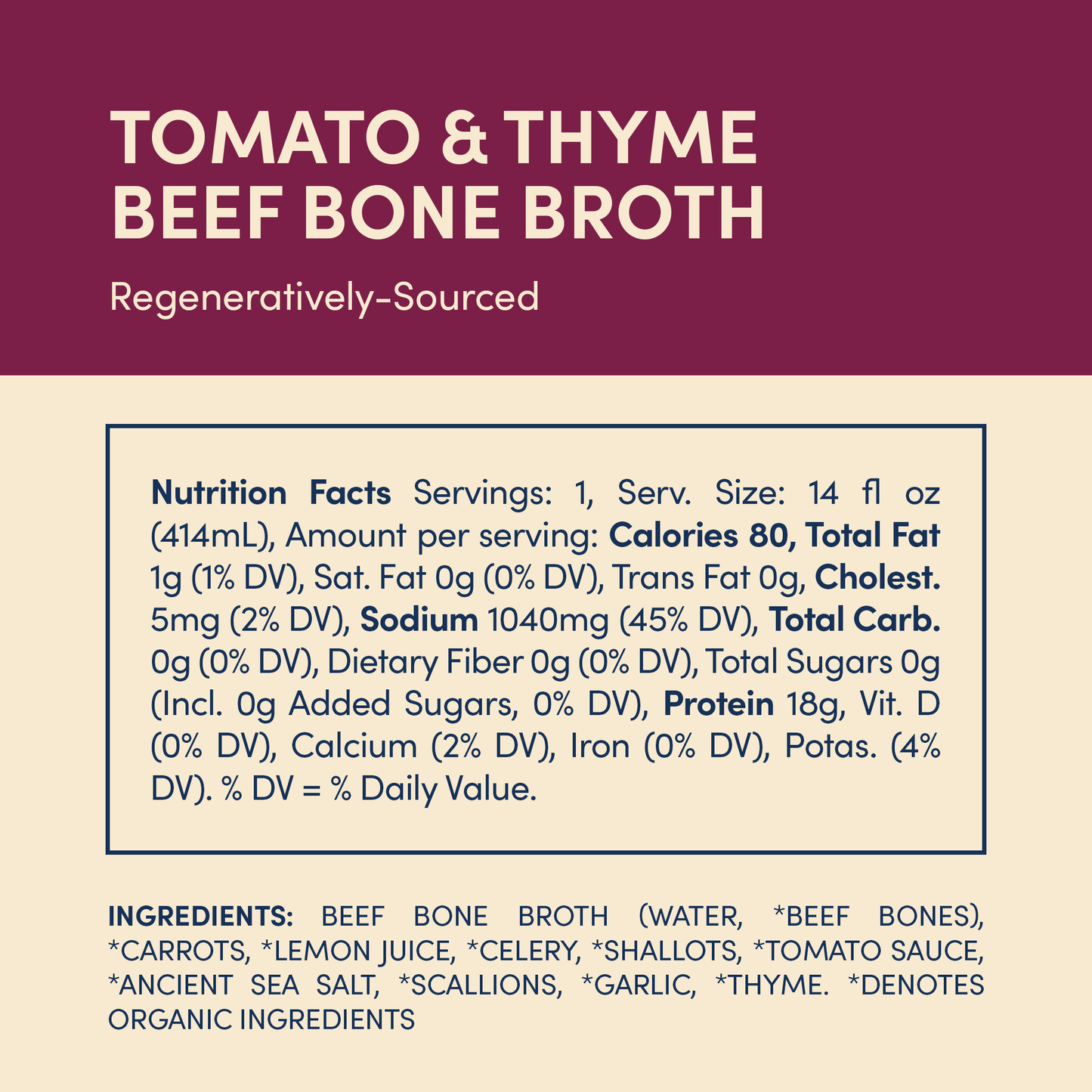 Tomato & Thyme Grass-fed Beef Bone Broth 14oz