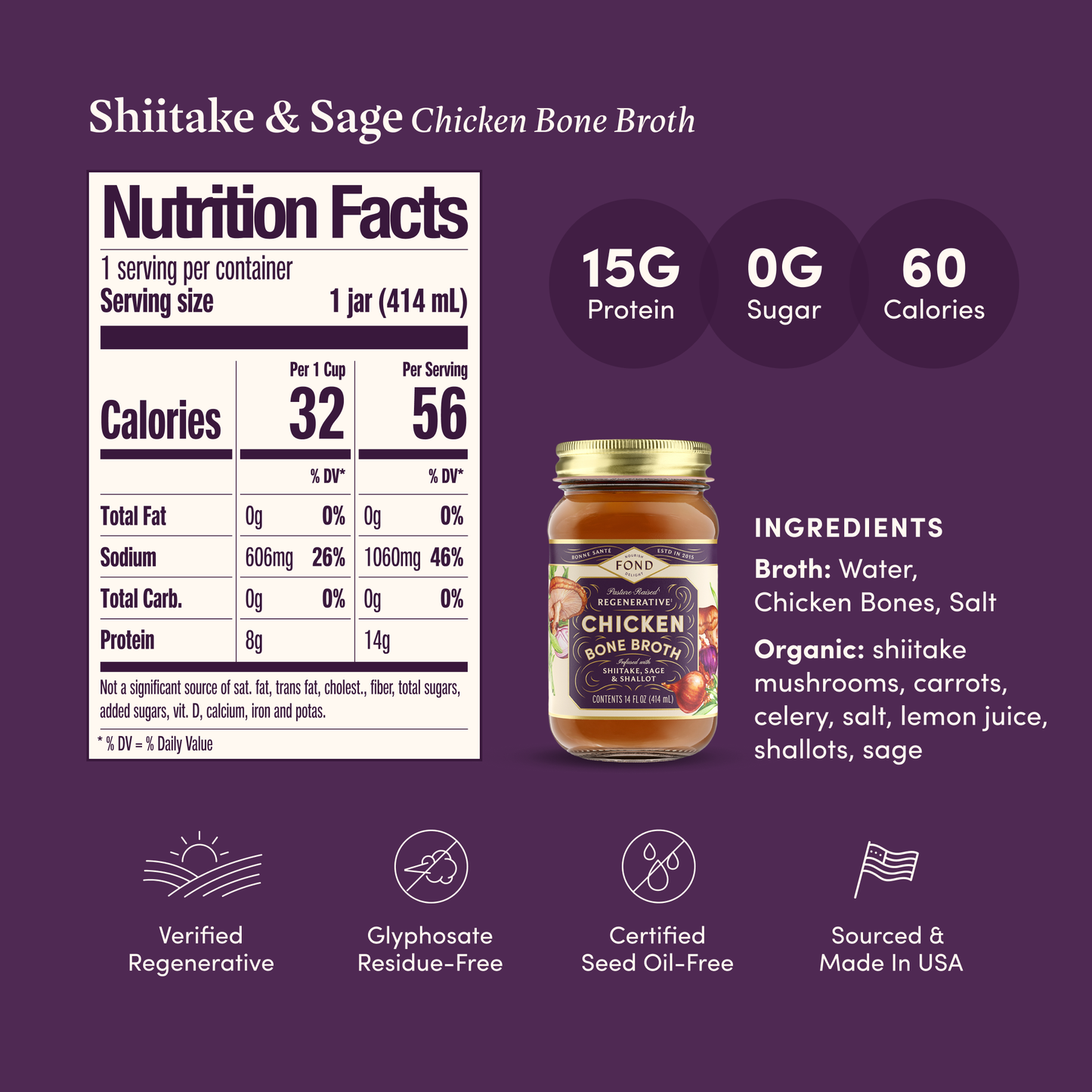 Shiitake & Sage Pasture-Raised Chicken Bone Broth 14oz