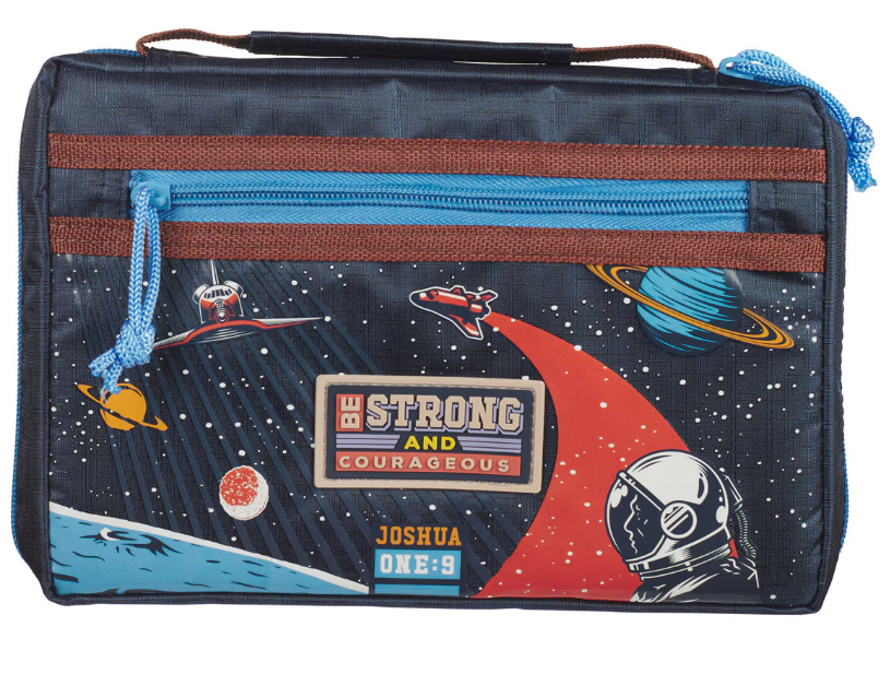 Strong and Courageous Blue Space Fashion Bible Cover - Joshua 1:9