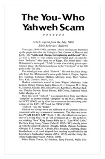 Tract- The You-Who Yahweh Scam Tract