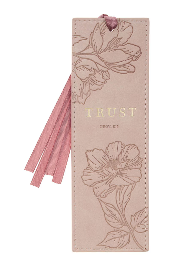 Trust Mottled Blush Faux Leather Bookmark - Proverbs 3:5