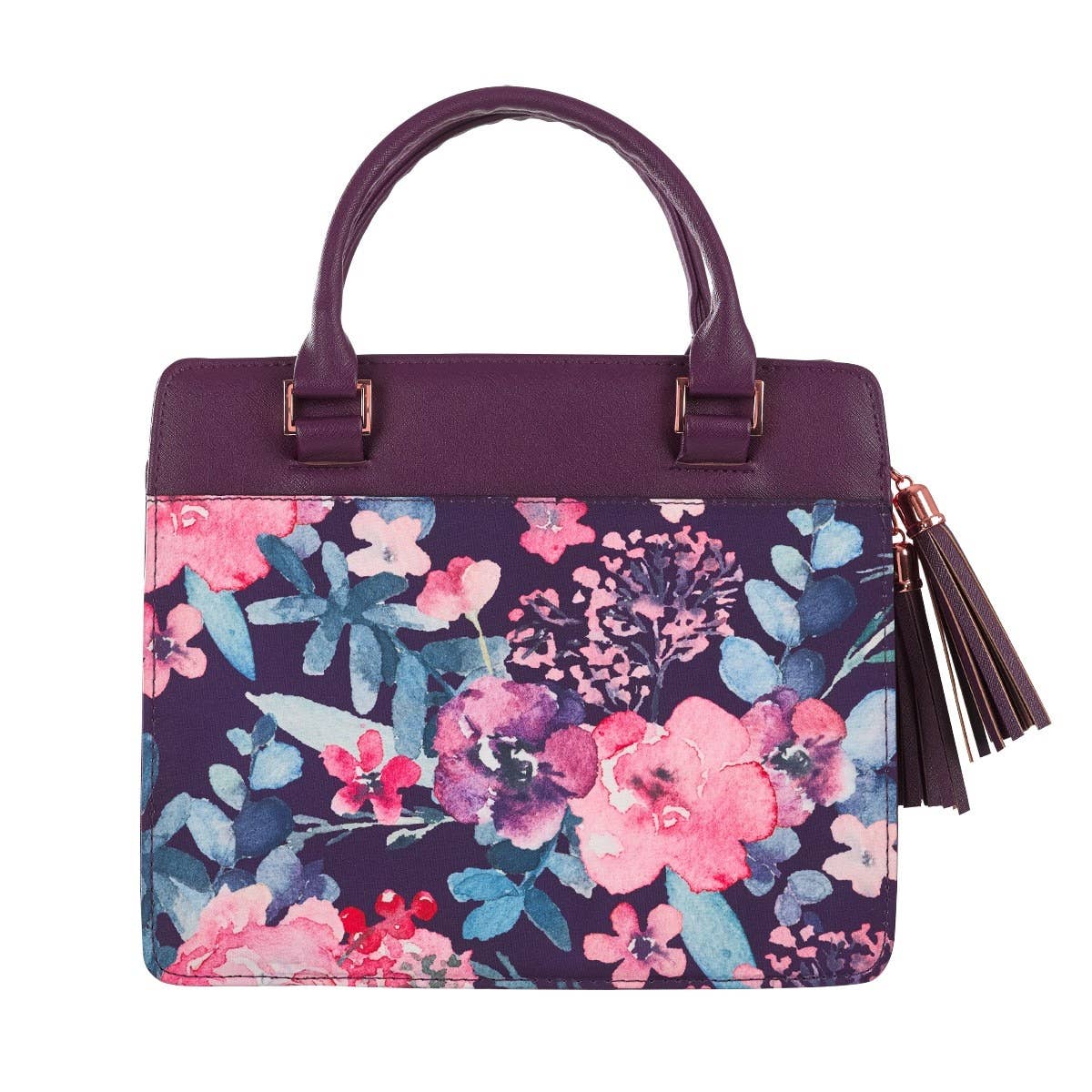 Blessed Purple Floral Faux Leather Purse-style Bible Cover