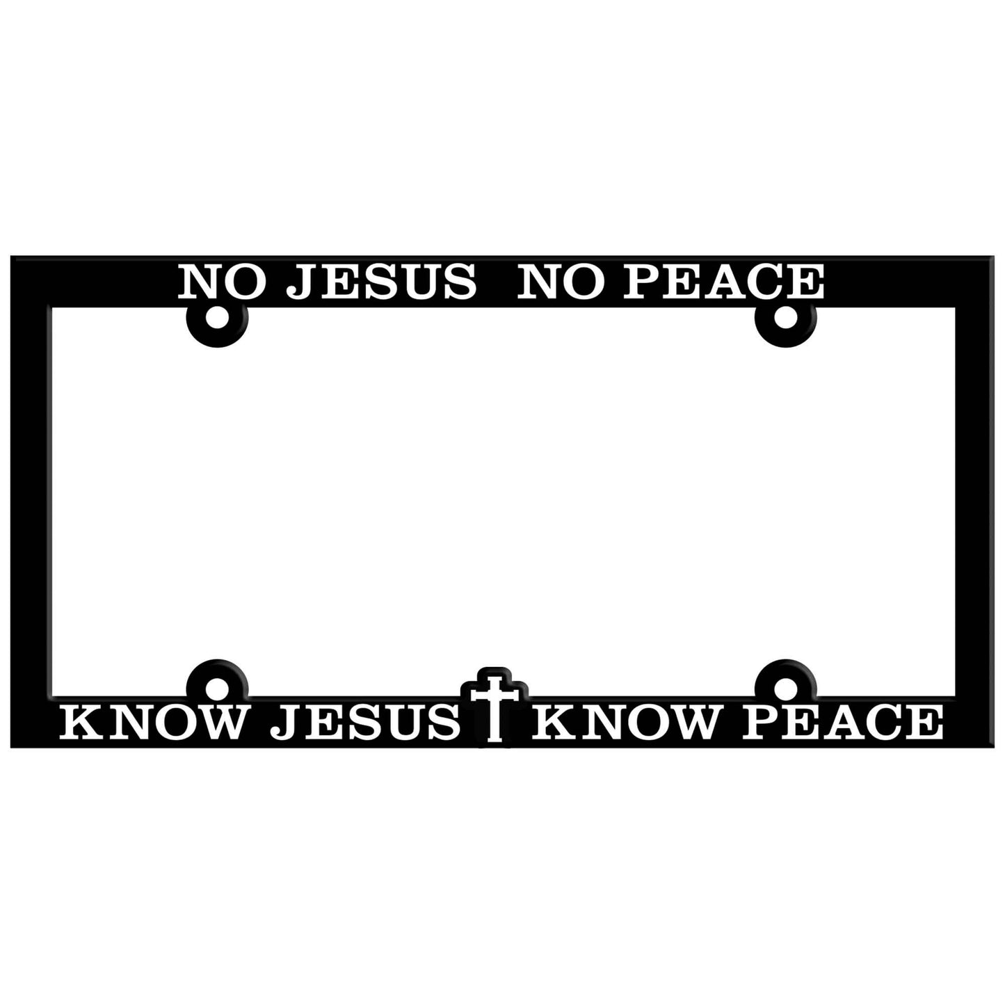 License Plate Frame No Jesus No Peace