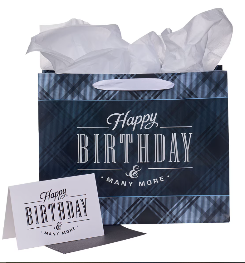 Charcoal and Black Happy Birthday Large Landscape Gift Bag Set with Card
