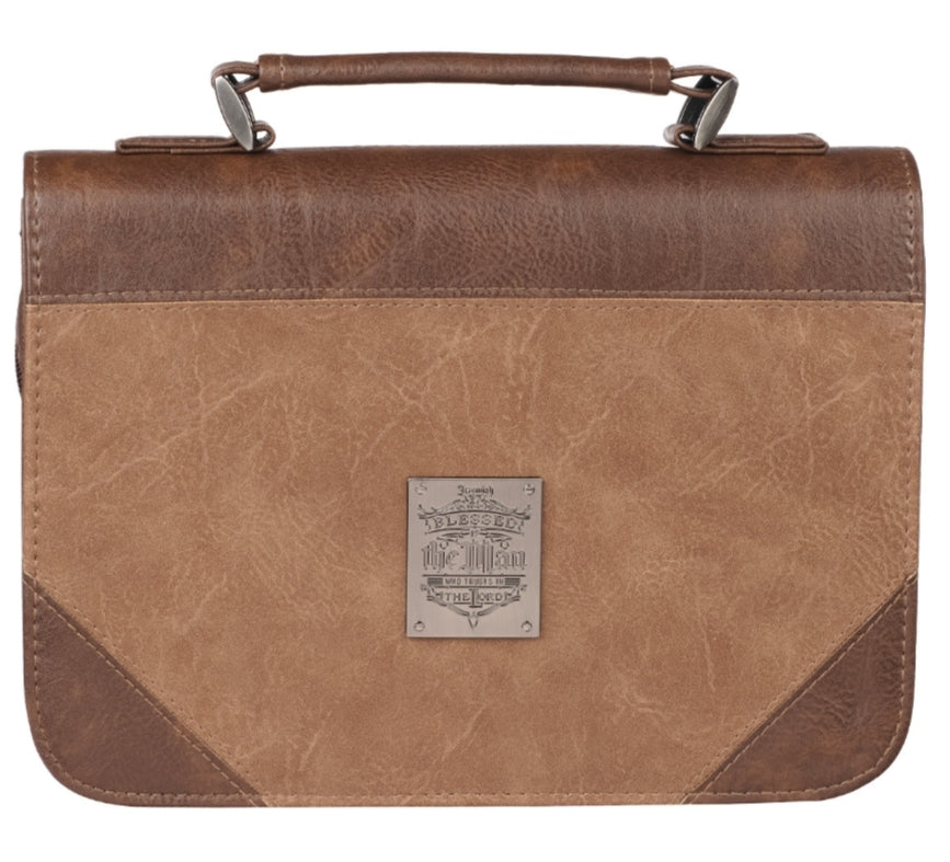 Blessed Is The Man Two-tone Brown Faux Leather Bible Cover - Jeremiah 17:7 - Large