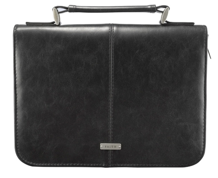 Faith Black Faux Leather Classic Bible Cover - Large