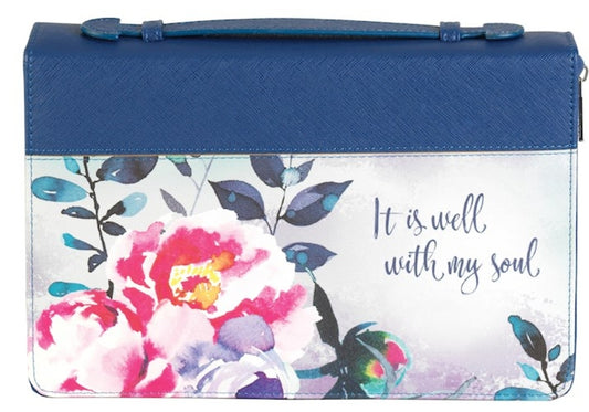 Bible Cover-It Is Well-Blue/Floral