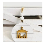 Handmade Shiplap Nativity Themed Ornament w/Wood Bead