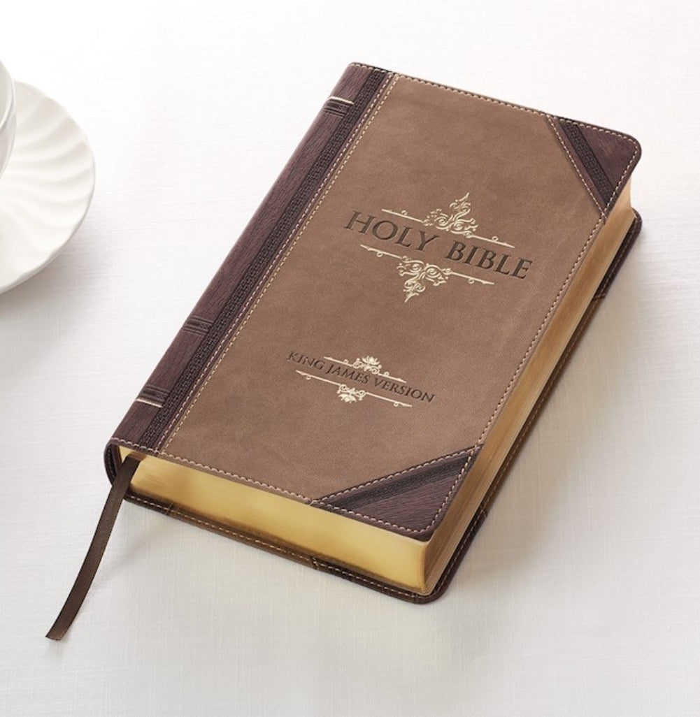 KJV Giant Print Bible-Dark Brown/Tan Portfolio LuxLeather