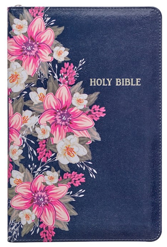 KJV Deluxe Gift Bible-Printed Floral Blue LuxLeather with Zipper