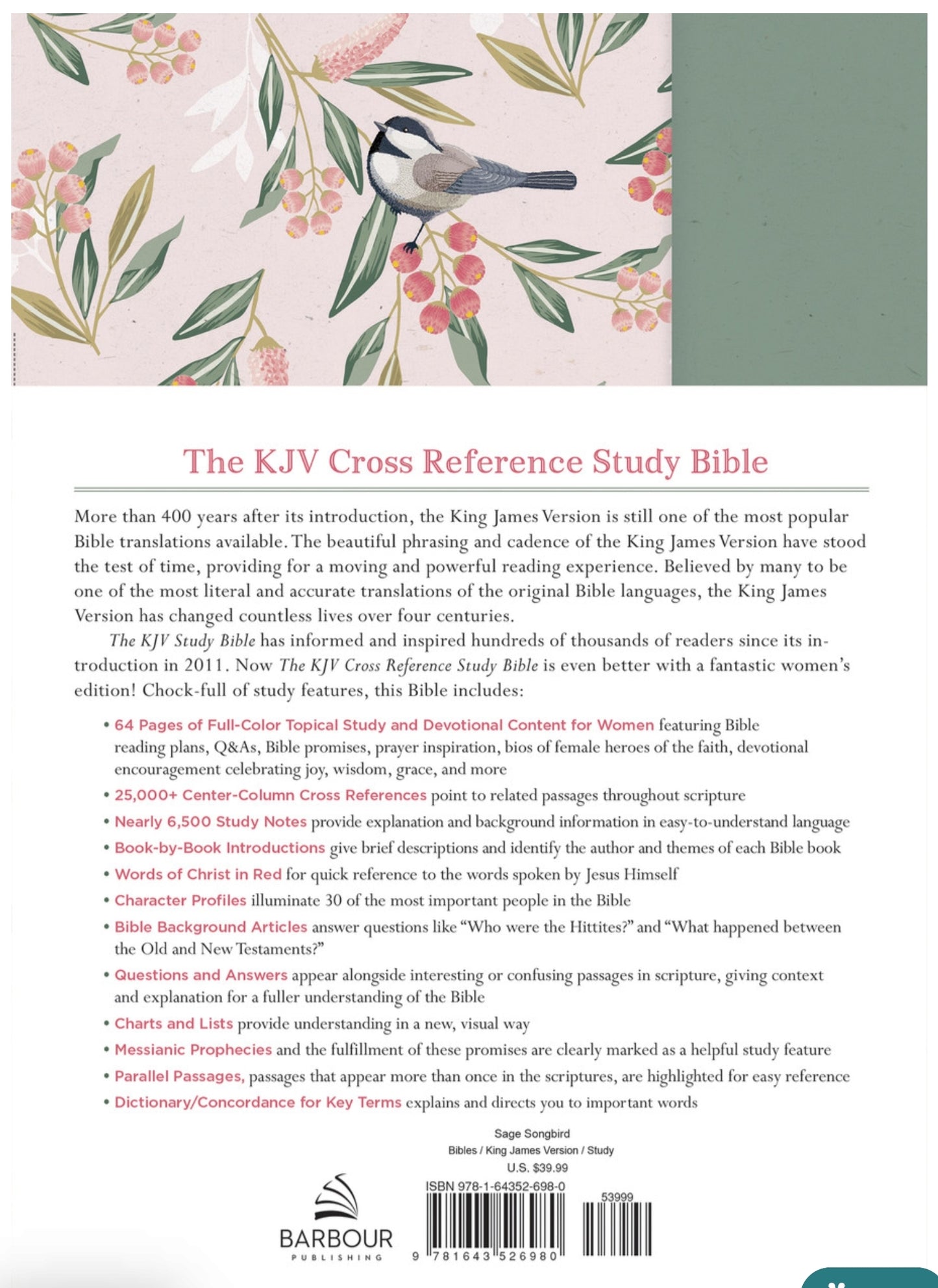 KJV Cross Reference Study Bible (Sage Songbird)